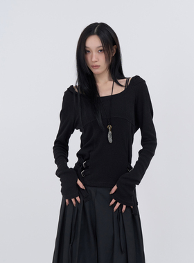 lowear韩代 loose neck belted hood tee 设计师款长袖连帽上衣