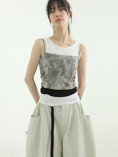韩国代购24S/S tie-dyed string sleeveless top扎染吊带背心百搭