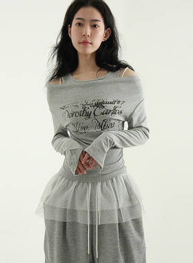 韩国代购25A/W lettering layered silket tee 字母假两层T恤