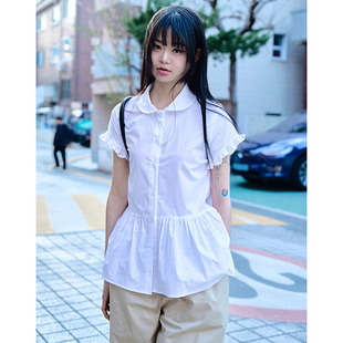 frill peplum blouse 韩国代购 衬衫 Anori 荷叶边短袖 Raucohouse