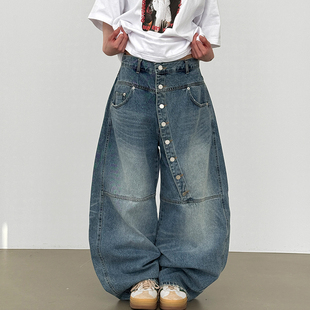 button section 牛仔裤 unisex oblique pants 韩代26A denim