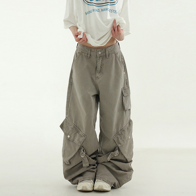 韩代25S/S pigmented cotton strap cargo wide pants (uniesx)裤