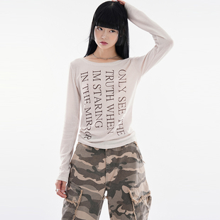 韩代Raucohouse True lettering waffle long sleeve 针织长袖T恤