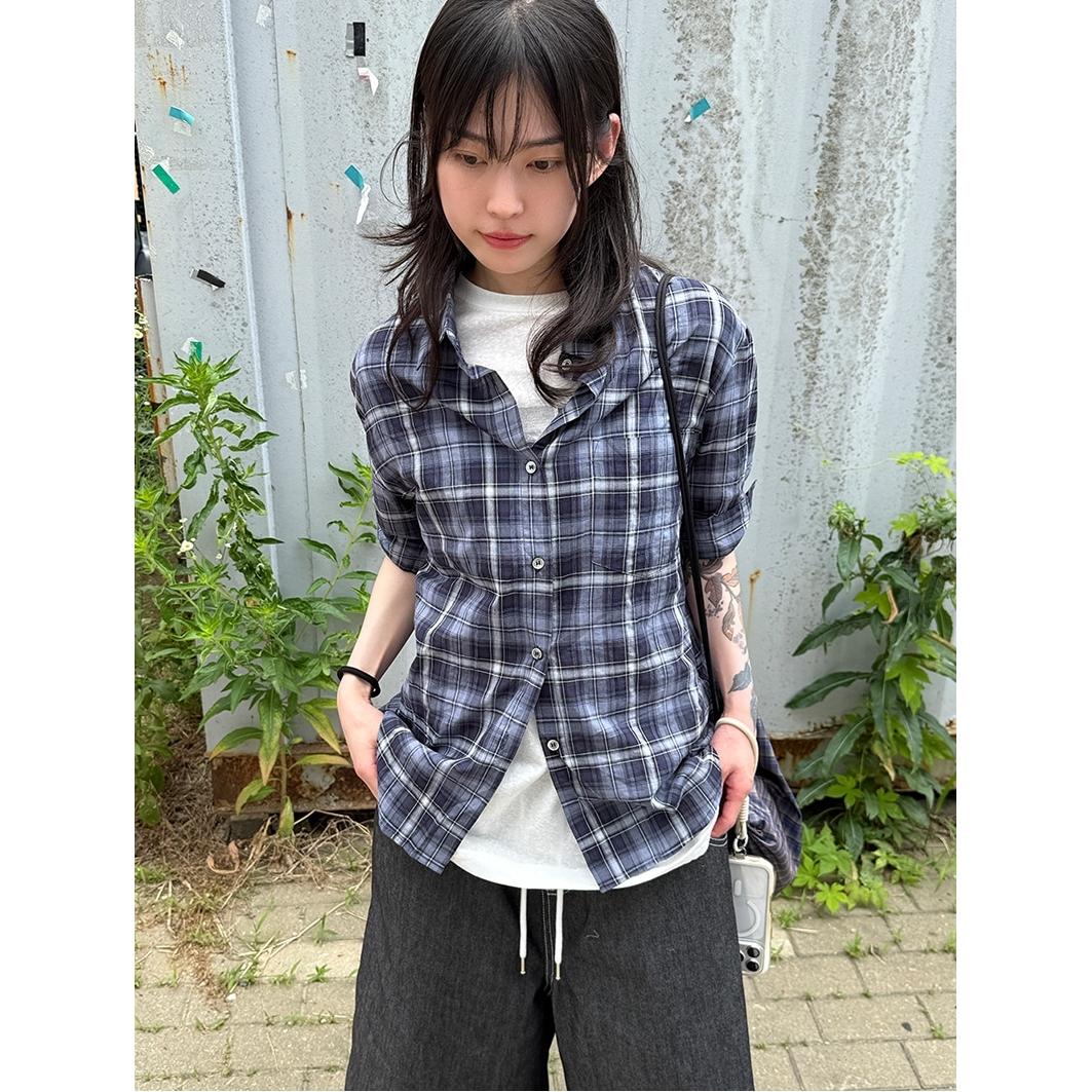 Localmansion韩代格子短袖衬衫