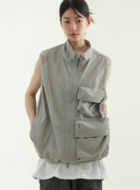 韩代25S/S paper double pocket 2way zip-up vest (unisex)马甲