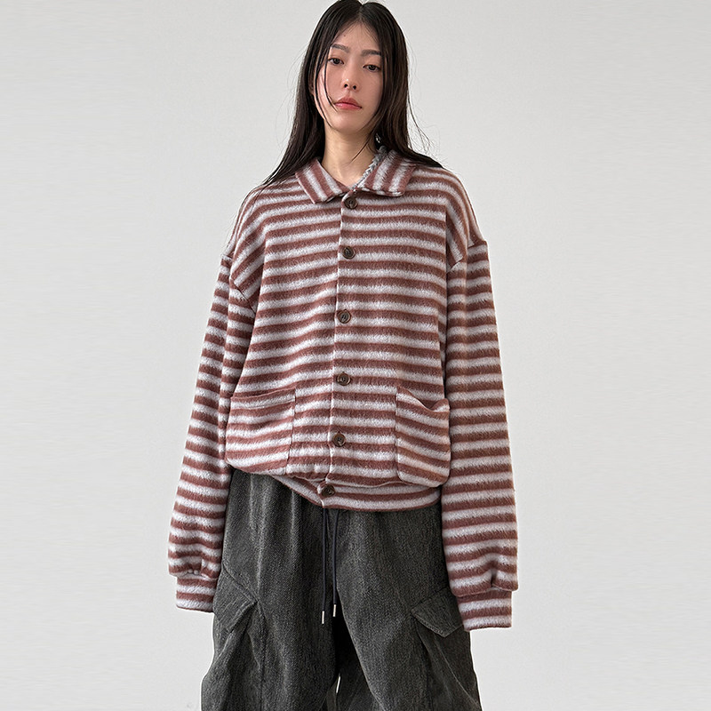 韩国代购25F/W candy stripe knit cardigan(unisex)条纹针织开衫