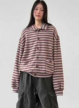 韩国代购25F/W candy stripe knit cardigan(unisex)条纹针织开衫