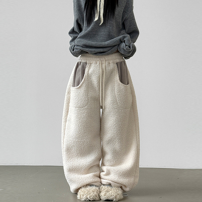 Localmansion韩代抽绳毛绒长裤