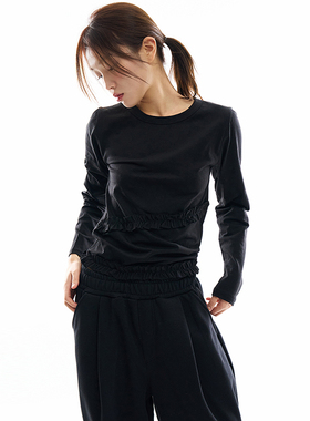 韩国代购Raucohouse Ruffle layered frill top 花边长袖T恤打底