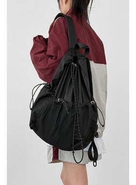 韩国代购26 rope string multi pocket bucket back pack抽绳背包