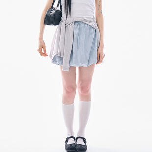 韩国代购Raucohouse Lily balloon banding skirt 条纹灯笼短裙
