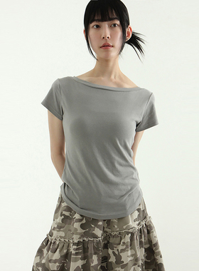 韩国代购25A/W silket half tee 设计师款大圆领短袖T恤打底百搭