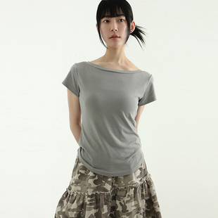 silket half tee 韩国代购 大圆领短袖 设计师款 T恤打底百搭 25A