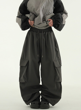 韩代24 fleece-lined paper cargo wide banding pants(unisex)裤