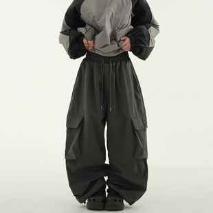 韩代24 fleece-lined paper cargo wide banding pants(unisex)裤