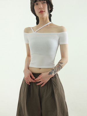 Localmansion韩代露肩短袖T恤