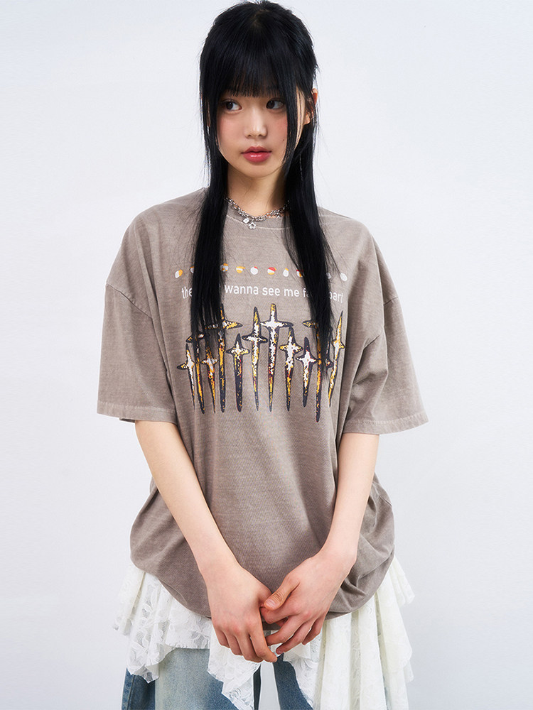 韩代Raucohouse Curse many cross pigment over T-shirt 半袖T恤