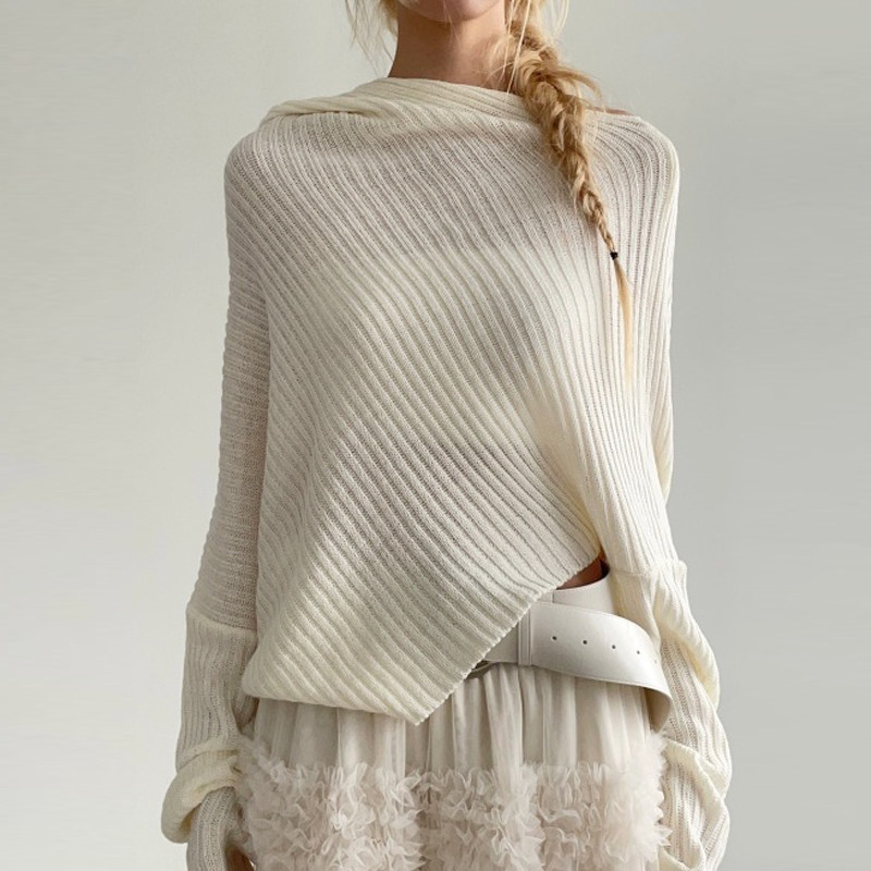 adelio韩代diagonal off shawl hood knit设计款对角线披肩针织衫