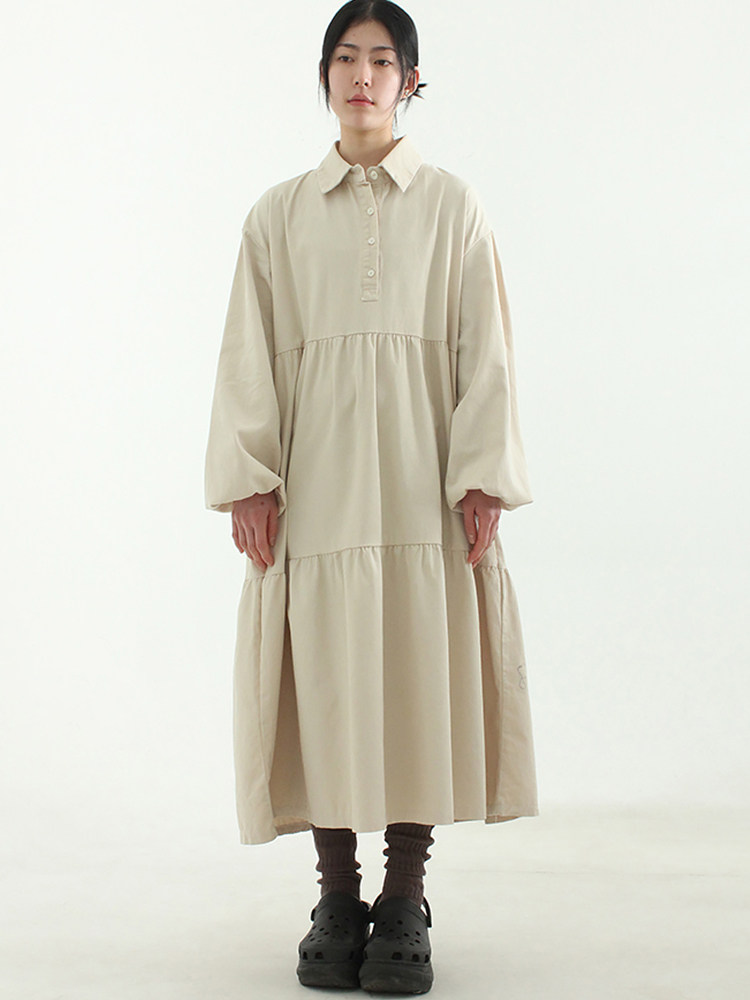 韩国代购23A/W collar neck can-can long ops 设计师款复古长裙