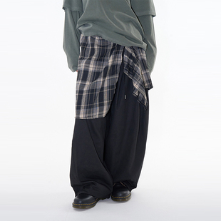 韩代Raucohouse Checker drape layered pants 格子围裙休闲长裤