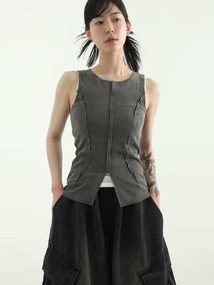 开叉修身背心韩代开叉修身背心