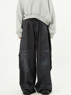 back cargo wide 韩代Raucohouse pants长裤 washed banding Oil