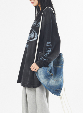 韩代Raucohouse Denim rope string gymsack backpack 双肩背包