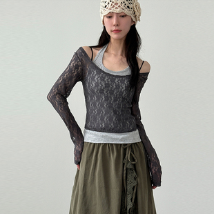 layered floral 蕾丝长袖 25F 上衣 设计师款 tee 韩国代购 lace