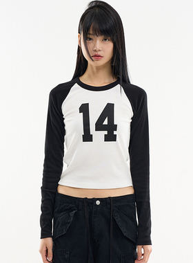 韩国代购Raucohouse Numbering raglan crop T-shirt 数字长袖T恤