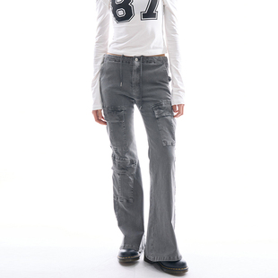 韩国代购Raucohouse Nyric cargo bootcut pants 裤带工装喇叭裤