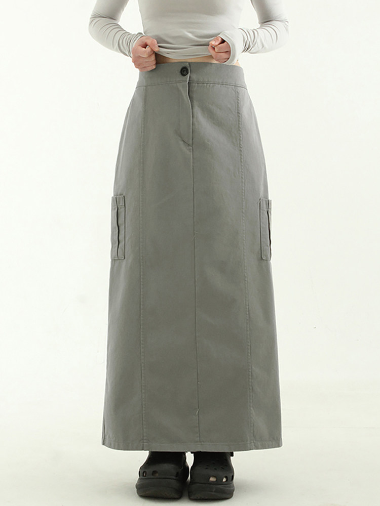 国内现货！S/S cotton cargo banding long skirt 棉质工装半身裙图片