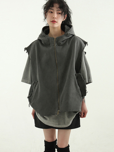 pigmented cotton hood 韩代 unisex off vest 裁剪连帽马甲 cut