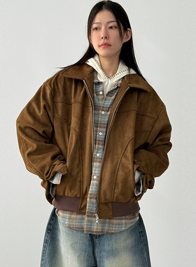 韩国代购25F/W collar neck 2way suede jacket (unisex)翻领夹克