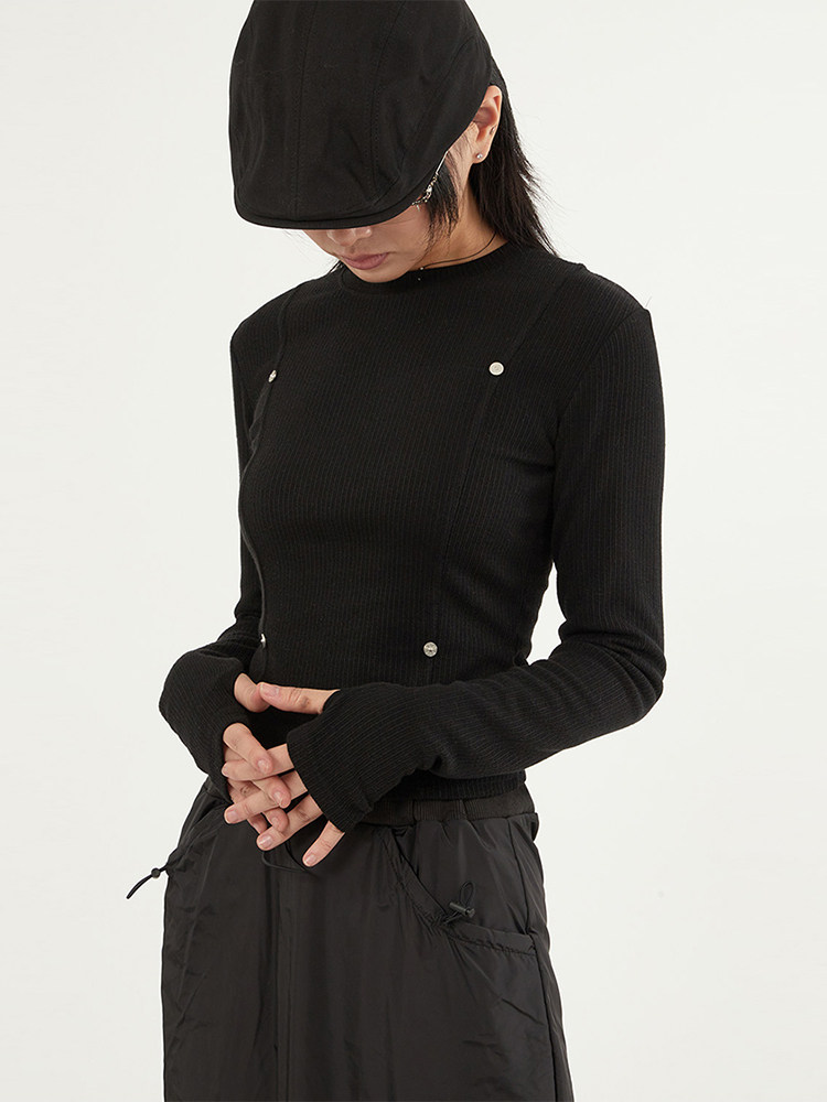 韩代Raucohouse Ribbed eyelet sleeve warmer long sleeve T恤