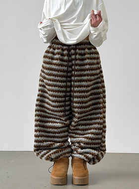 韩国代购26A/W mixed stripe dumble banding pants 条纹抽绳长裤