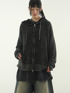 hood mesh 韩代24S zip 帽衫 warmer unisex hand dyed knit
