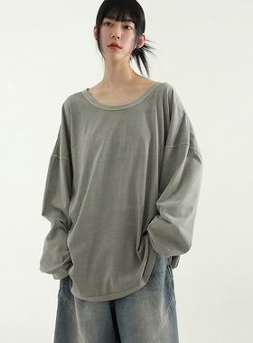韩代25 round neck pigmented cotton tee (unisex)水洗做旧长袖T