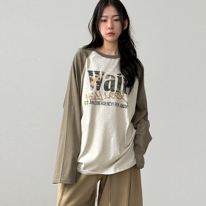 韩代25 WAIT printed cotton ralgan tee (unisex)字母印花长袖T