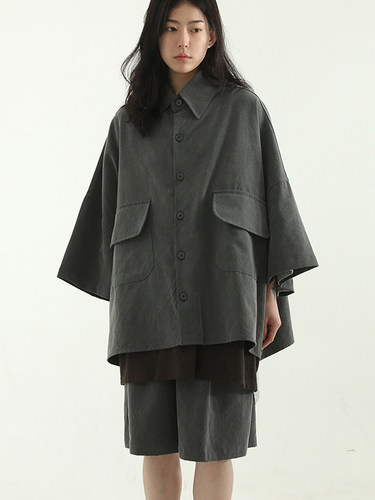 韩代23 oversize pigmented pocket half shirt (unisex)做旧衬衫