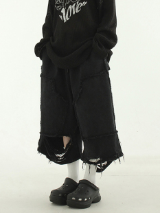 denim banding pants 韩代23 7分牛仔裤 cropped unisex damage