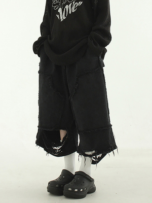 Localmansion韩代破洞7分牛仔裤