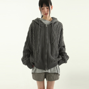 zip warmer 针织帽衫 unisex hood knit cable hand 国内现货