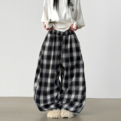 Localmansion韩代格子宽松长裤
