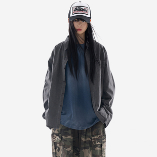 韩国代购Raucohouse Freak loose pigment shirt复古宽松长袖衬衫