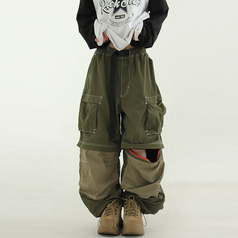 韩国代购24 paper knee slit cargo banding pants裤腿可拆工装裤