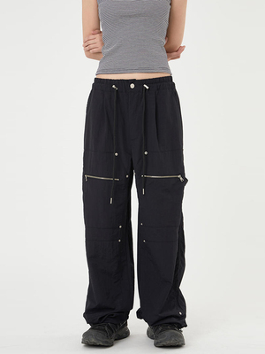 Raucohouse韩代铆钉宽筒休闲裤