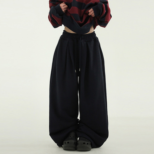 banding cotton 抽绳卫裤 unisex pants wide tuck pin 韩代25A