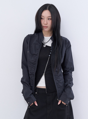 lowear韩代 nylon shirring biker jacket 设计师款褶皱夹克外套