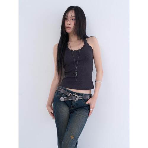 lowear韩代修身蕾丝吊带背心