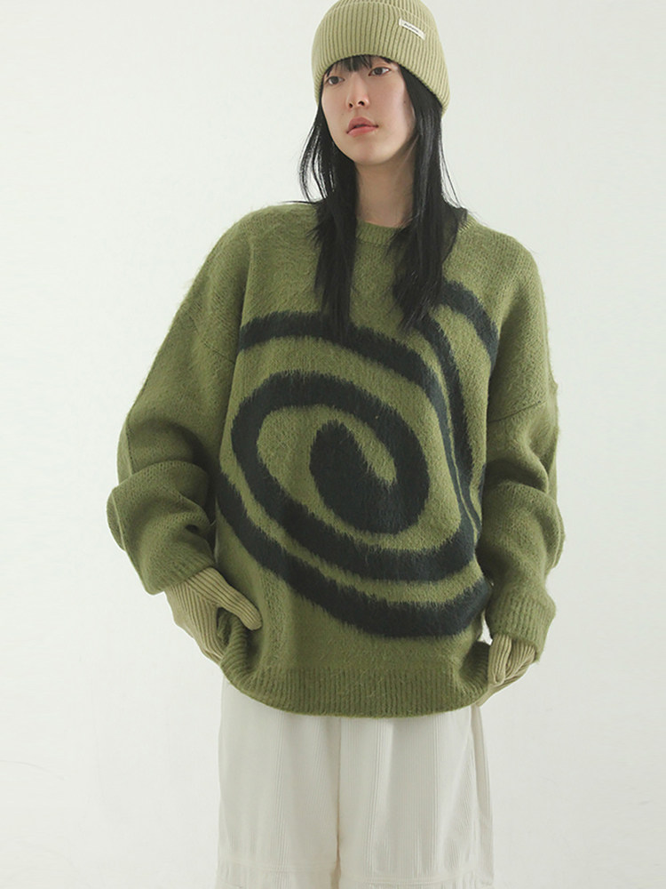 韩国代购23F/W oversize graphic knit (unisex)螺旋图案针织毛衣